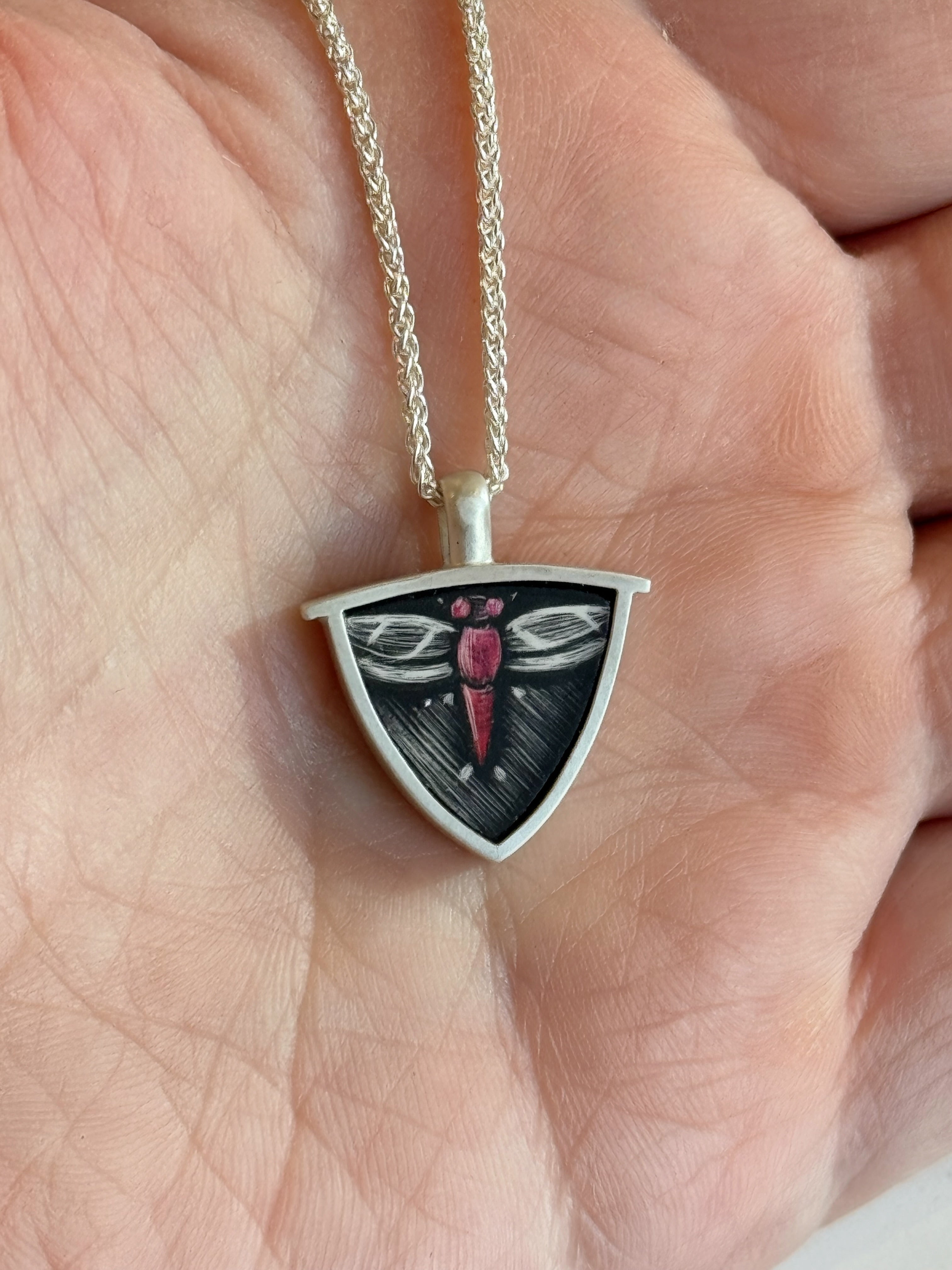 Dragonfly Scratchboard Necklace