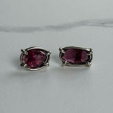 Elegant Rhodolite garnet earrings in silver settings from Jen Surine available at The W Gallery