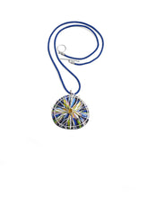 Handmade mosaic pendant necklace with vibrant colors and intricate design from The W Gallery