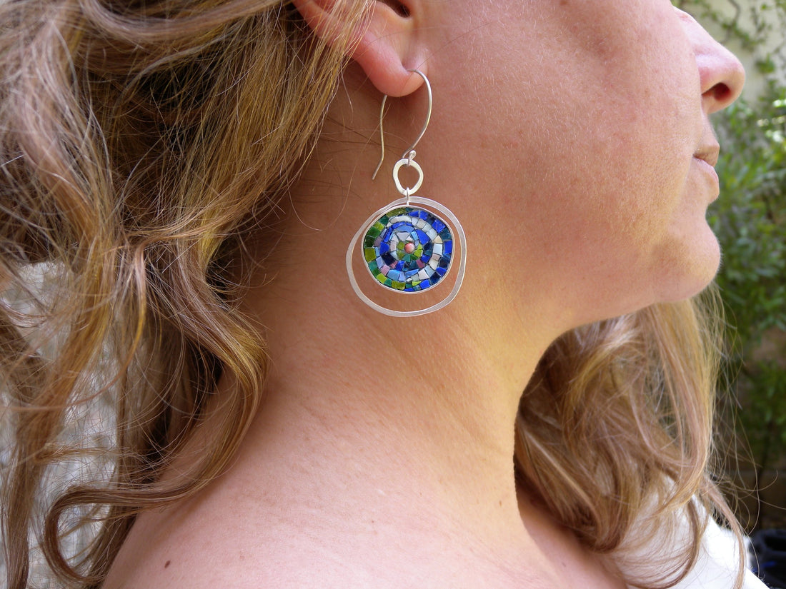 Round Mosaic Dangle Earrings