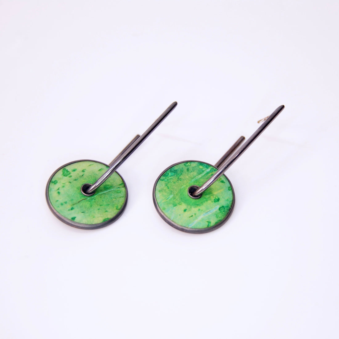 Green Coconut Shell Disc Earrings