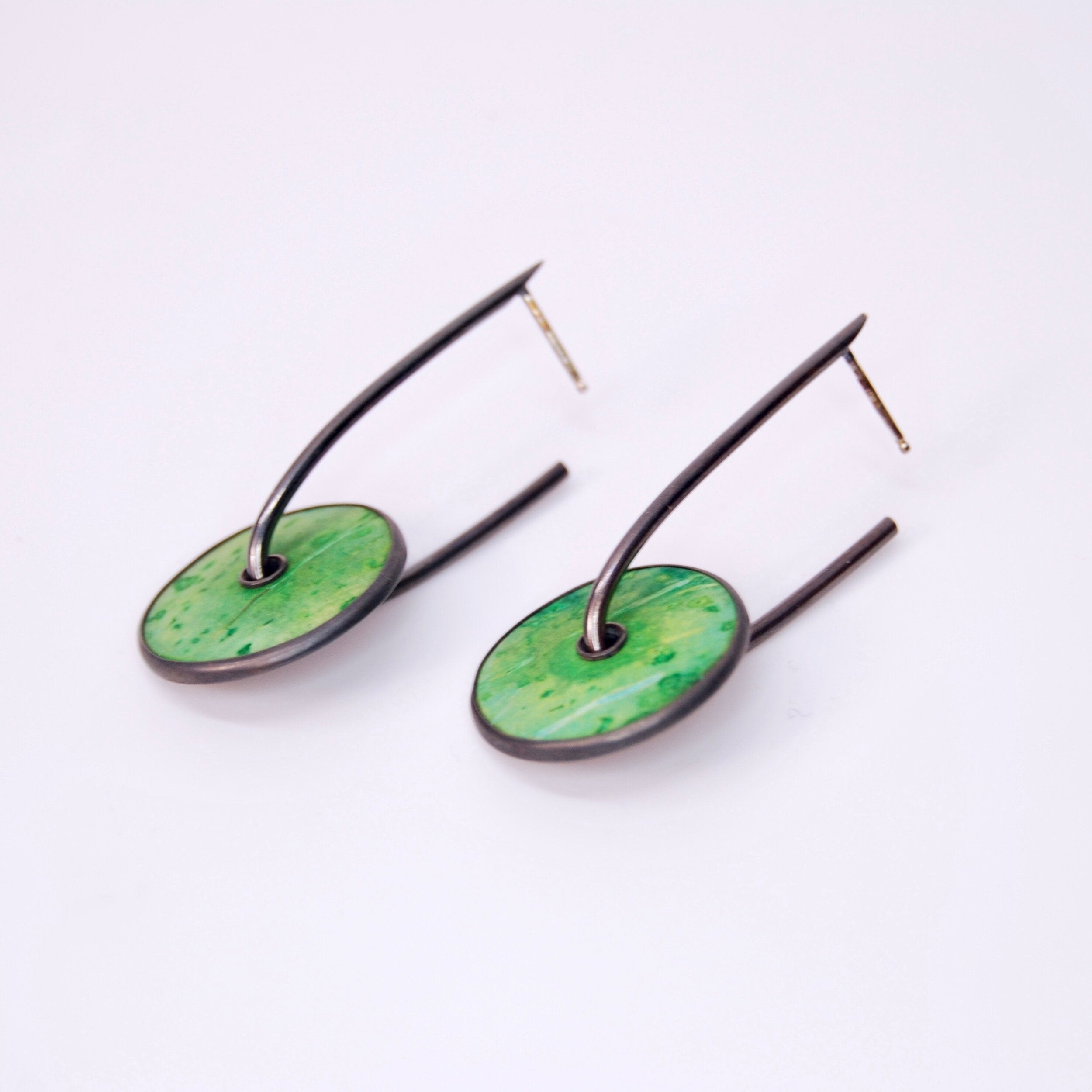 Green Coconut Shell Disc Earrings