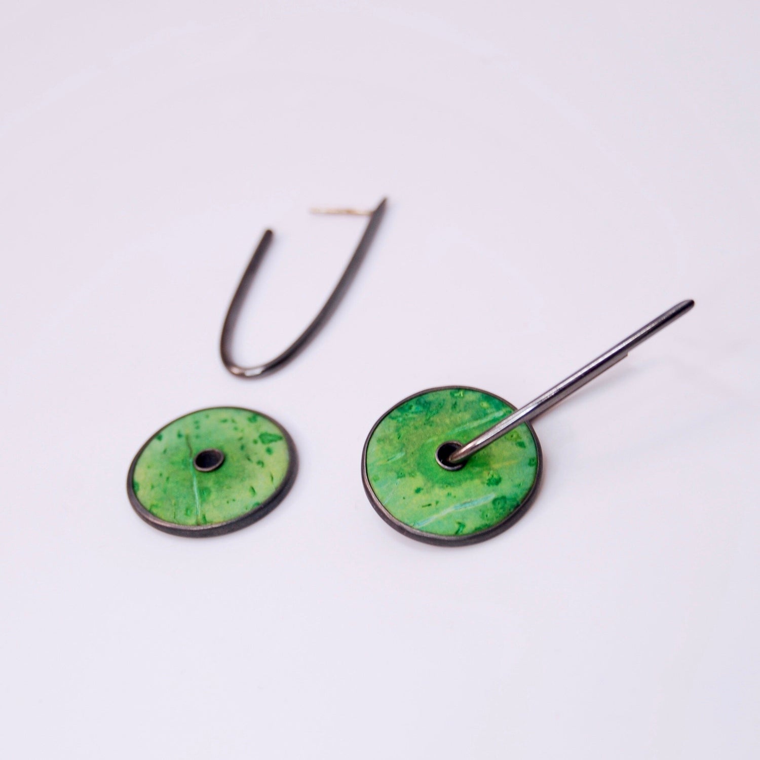 Green Coconut Shell Disc Earrings