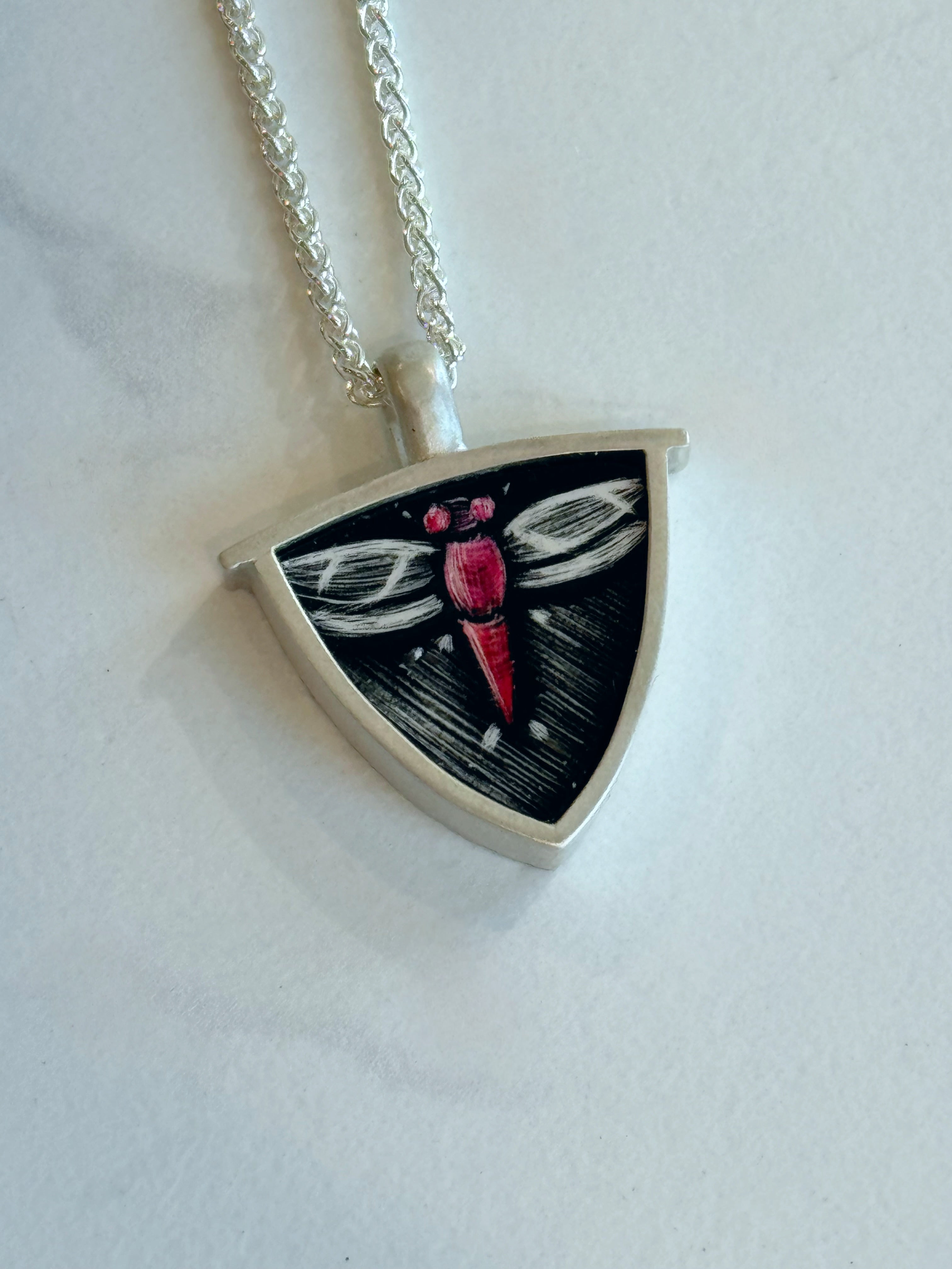 Dragonfly Scratchboard Necklace