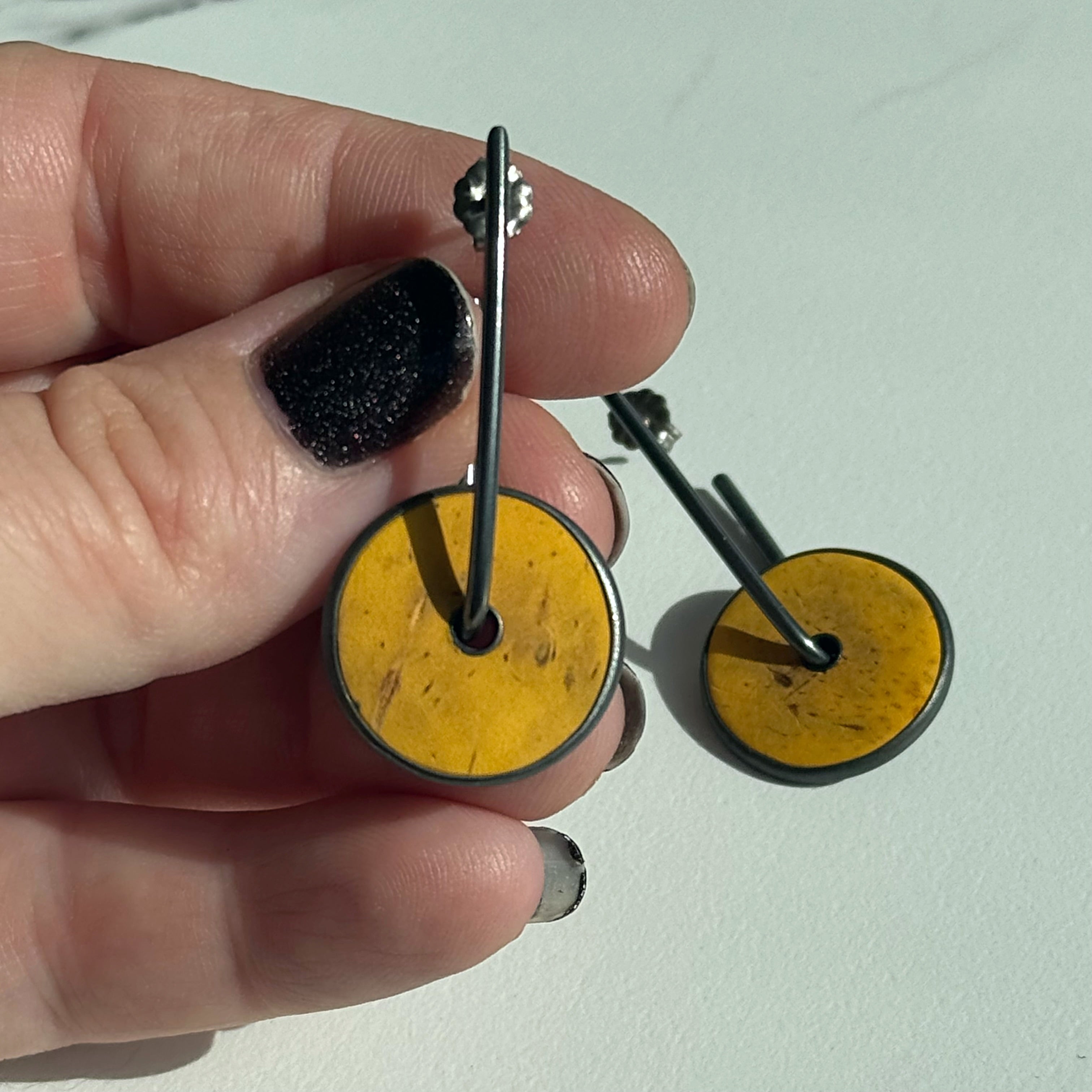 Yellow Coconut Shell Disc Earrings