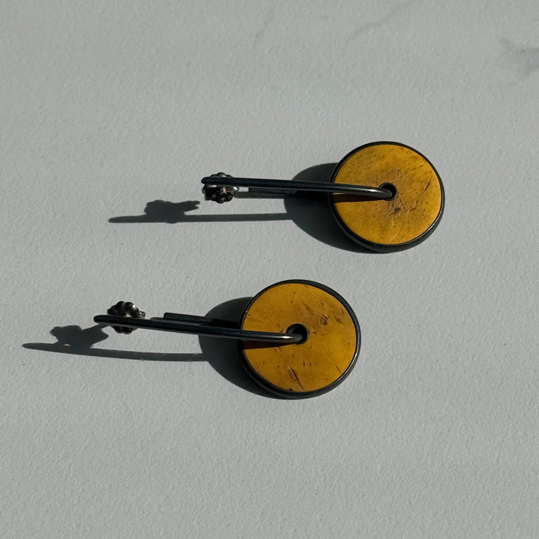 Yellow Coconut Shell Disc Earrings