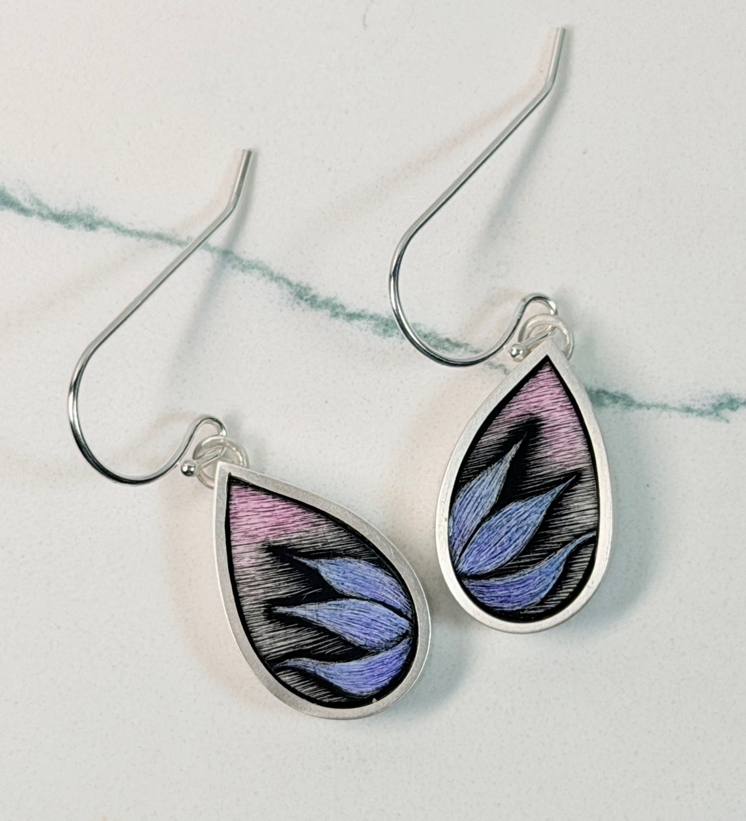 Wide Pear Scratchboard Earrings