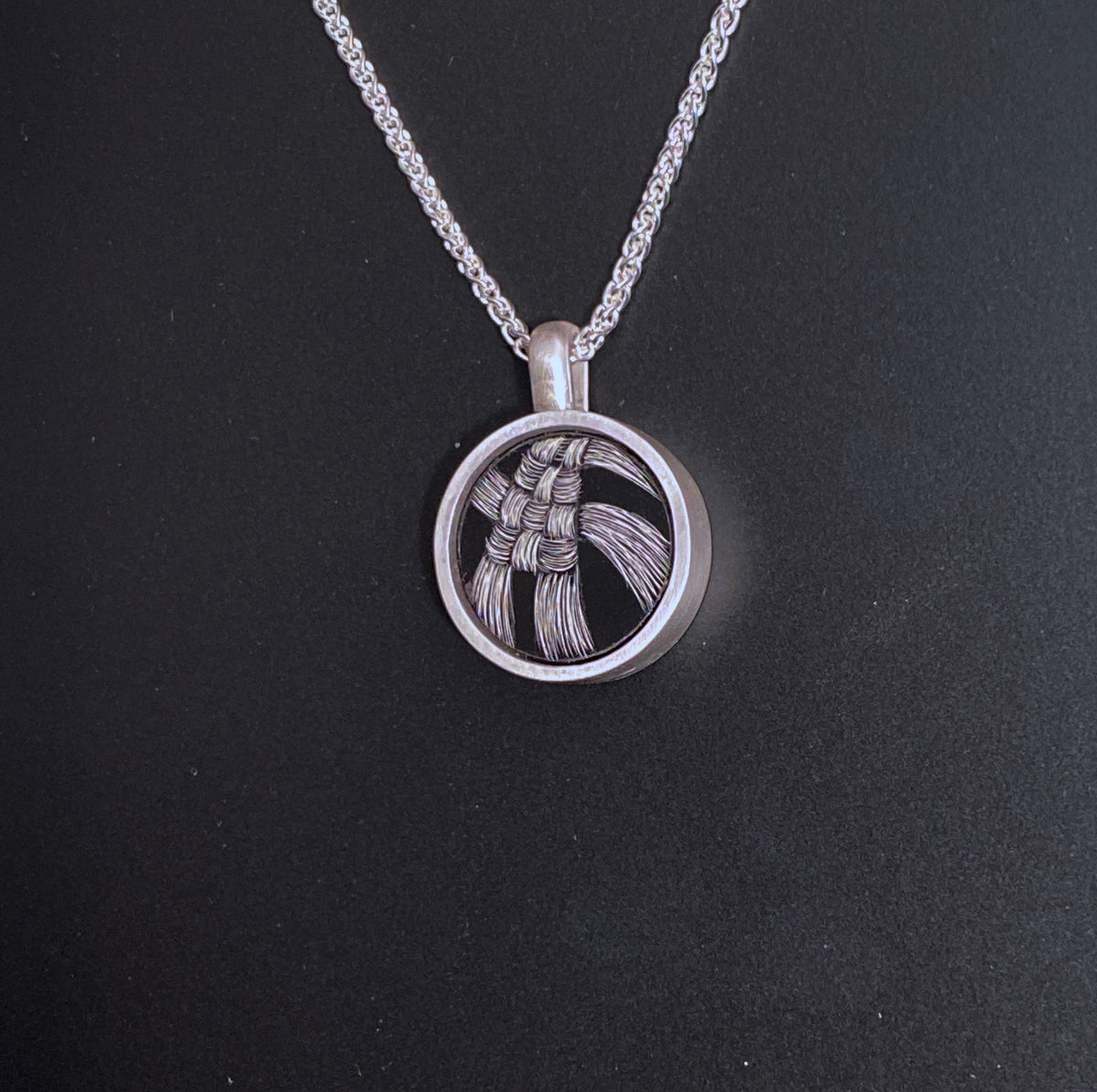 Round Black and White Scratchboard Necklace