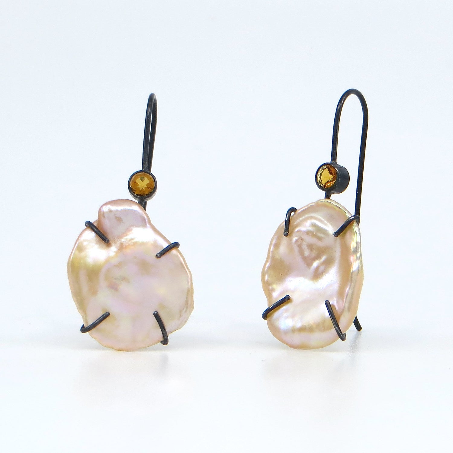 Edgy Keshi Pearl and Citrine Earrings