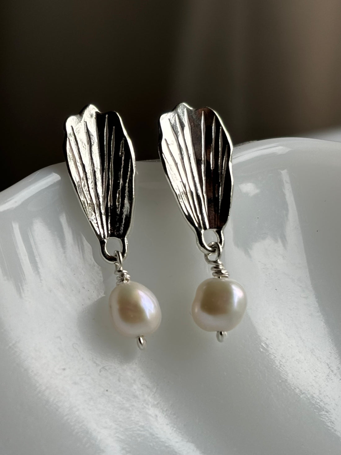 Cosmos Petal with Pearl Earrings