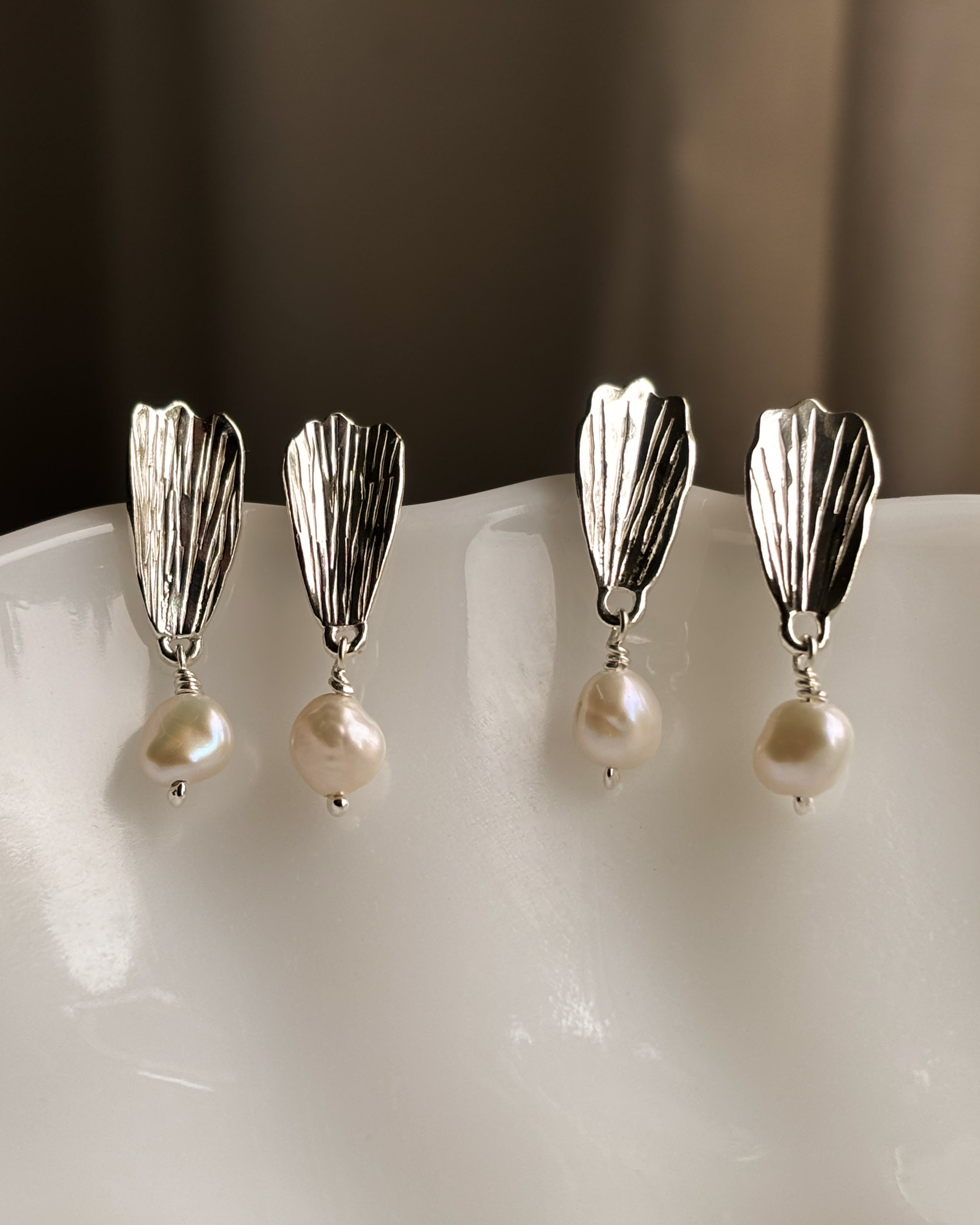 Cosmos Petal with Pearl Earrings