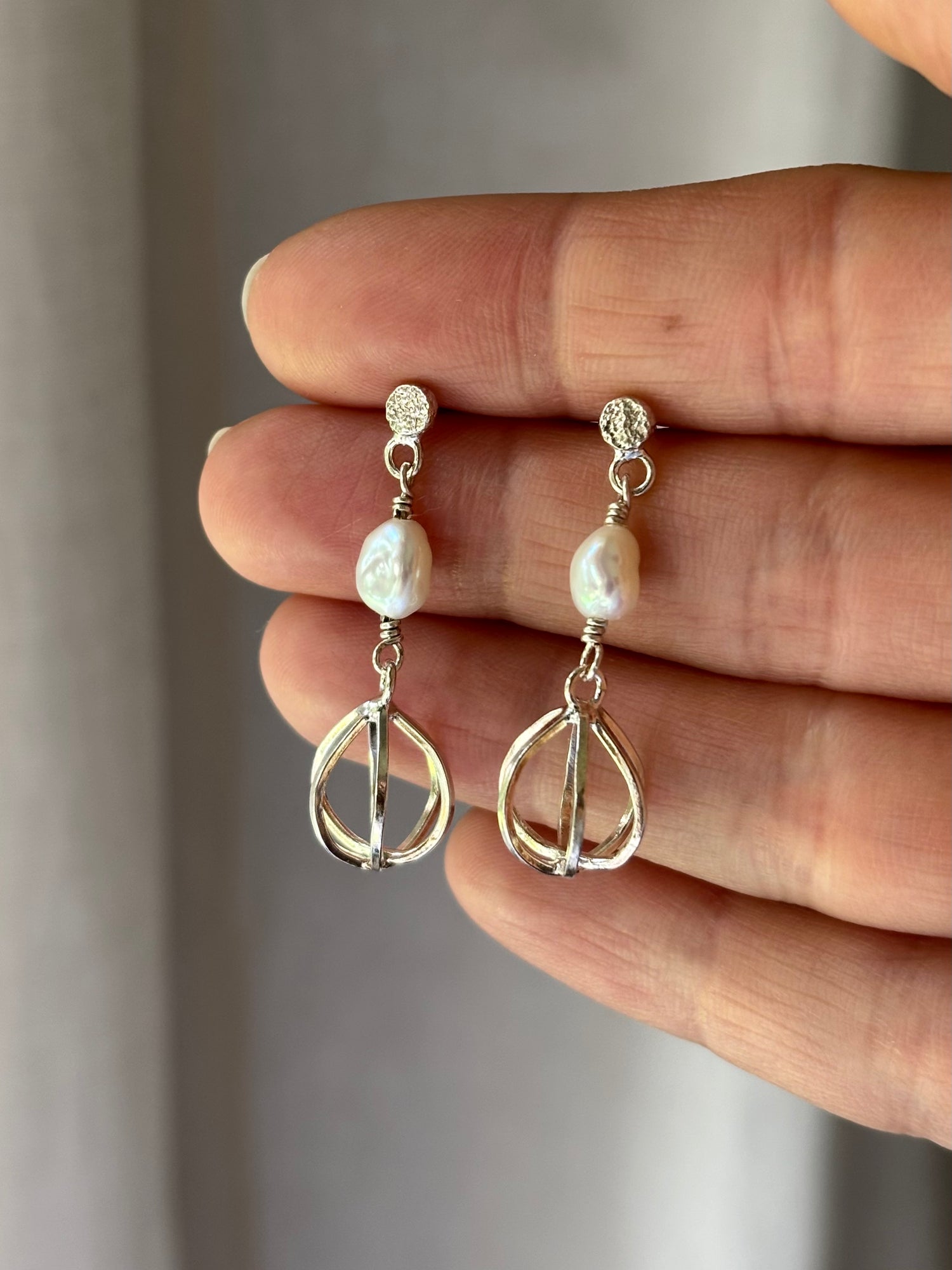 Seedpod Drop Earrings with Pearls