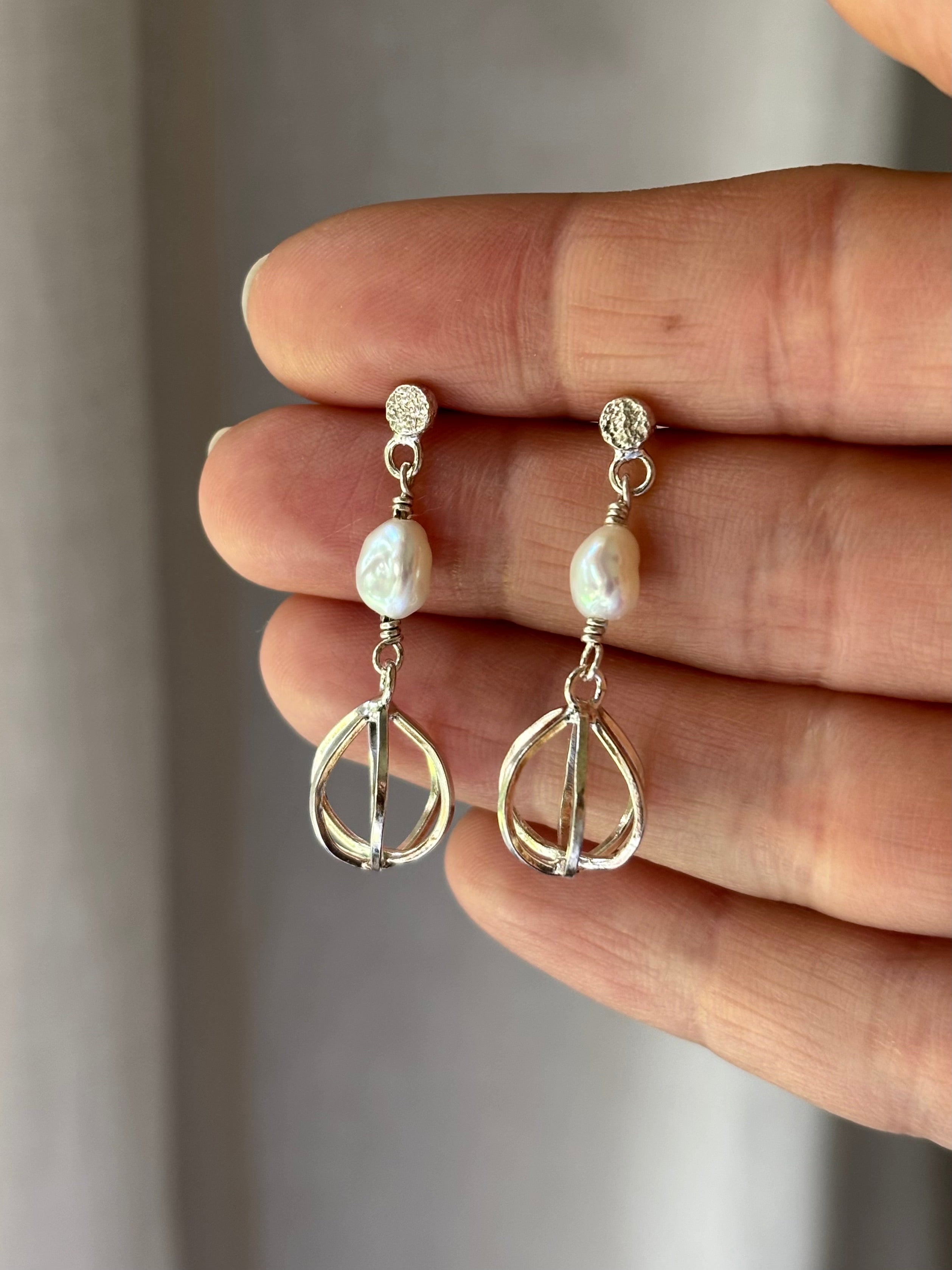 Seedpod Drop Earrings with Pearls