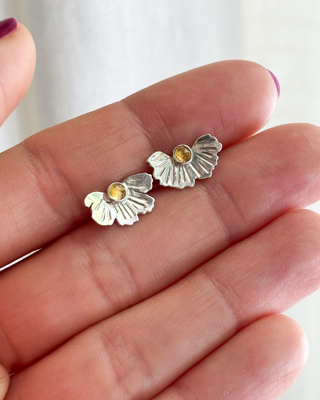 Small Coreopsis Fan Earrings with Citrine