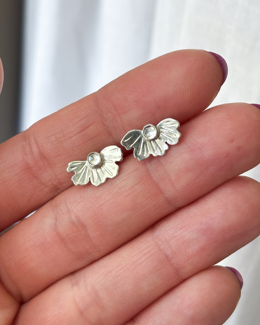 Small Coreopsis Fan Earrings with White Topaz