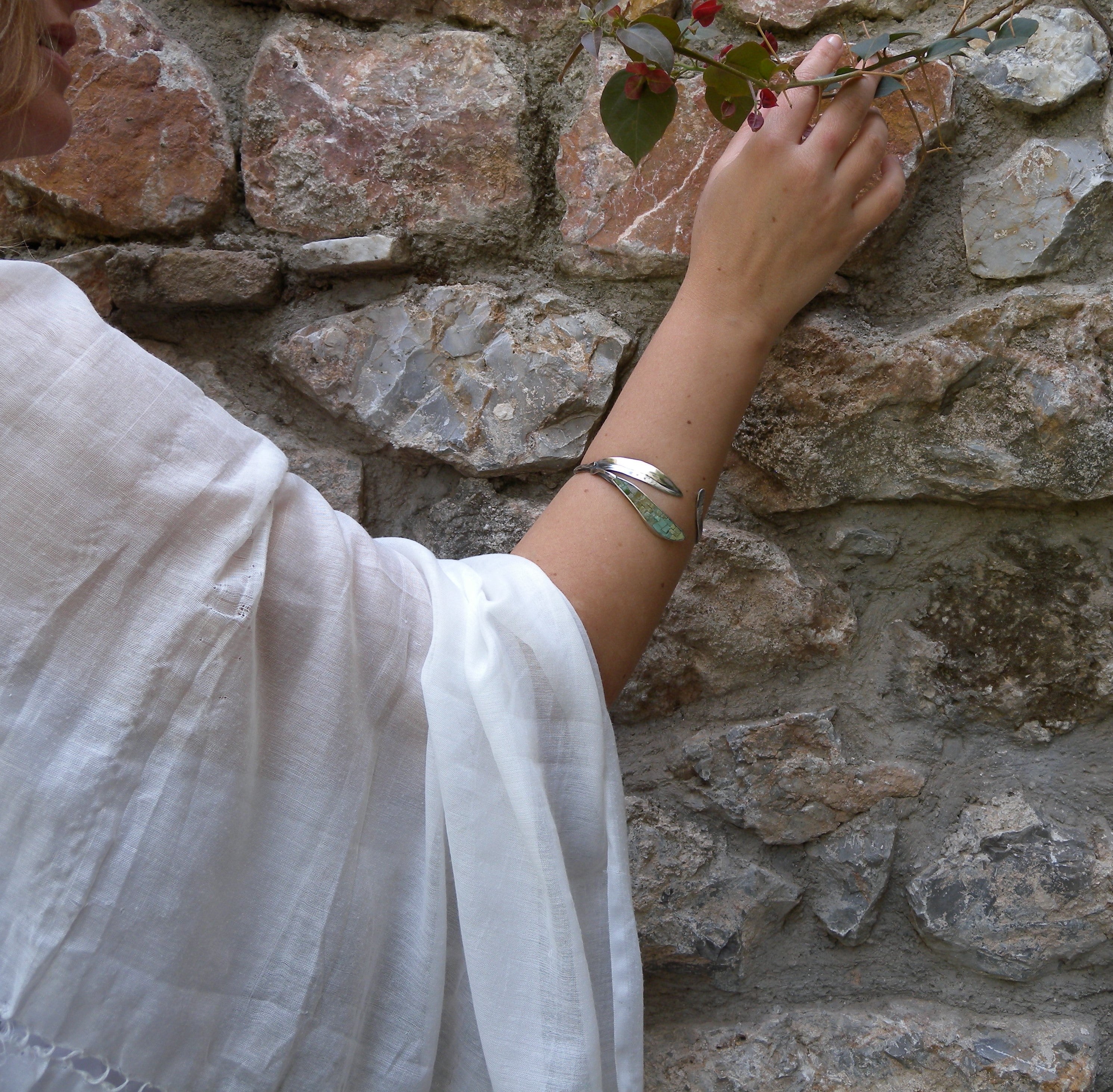 Mosaic Olive Branch Cuff Bracelet